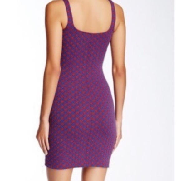 American Apparel fitted mini dress, stretchy, blue & red, zig zag, Large - Picture 4 of 10